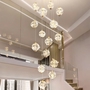 Bộ đèn chùm thông tầng TH540, mâm  inox gương trắng, gồm 55 quả thả tự do tích hợp led, mâm hình vuông  KT(mm): 1000 x 1000 x 3500